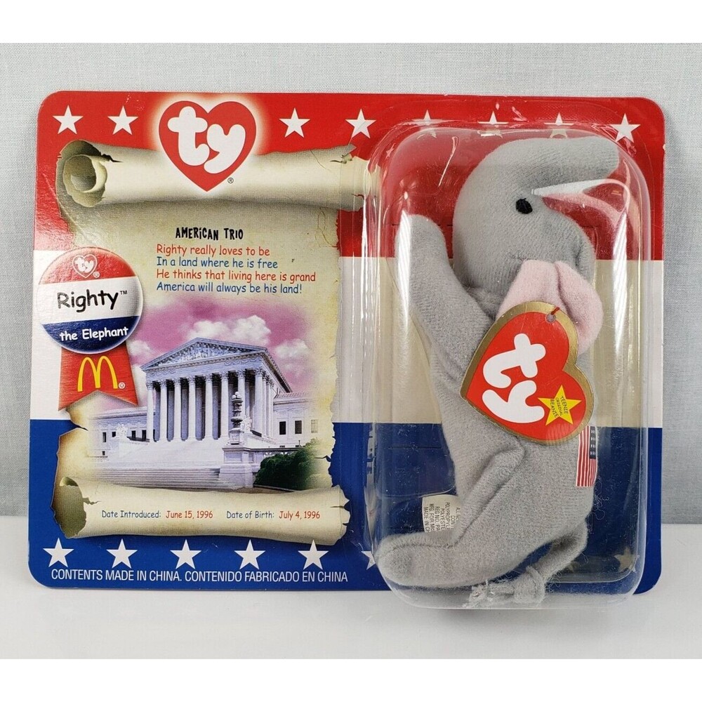 Ty McDonald's American Trio Righty the Elephant, 1996 New on Card